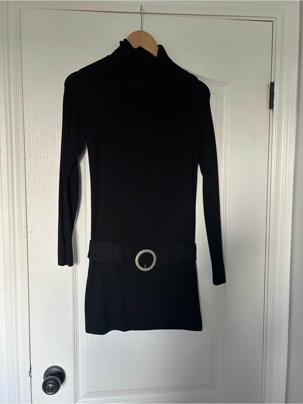 INC International Concepts Black Turtleneck Long-Sleeve Mini Dress with Belt